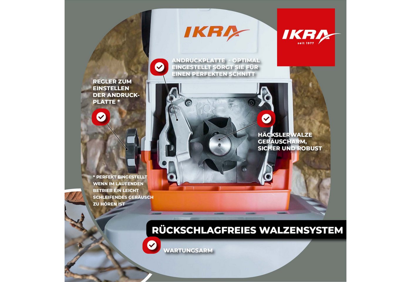 ikra GmbH Häcksler ILH 2800, 4,4 cm max. Astdurchmesser, (inkl. Fangbox, Stopfer & Gartenschere), 2800 W, Walzenhäcksler – Bild 5 von 5