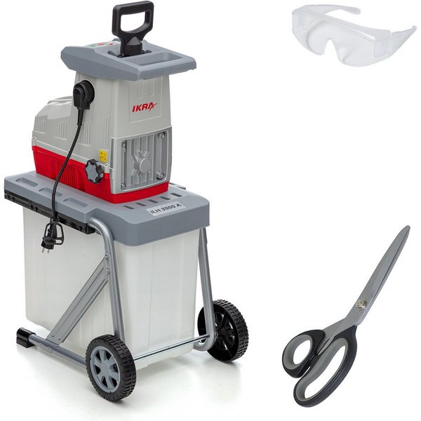ikra GmbH Häcksler ILH 3000 A, 4,4 cm max. Astdurchmesser, (inkl. Stopfer, Fangkorb, Schere & Schutzbrille), 3000 Watt, leiser Lauf, mit Rücklauffunktion