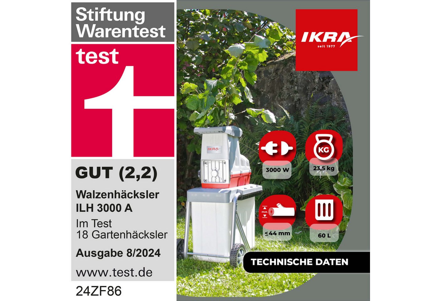 ikra GmbH Häcksler ILH 3000 A, 4,4 cm max. Astdurchmesser, (inkl. Stopfer, Fangkorb, Gartenschere & Schutzbrille), 3000 Watt, leiser Lauf, mit Rücklauffunktion – Bild 3 von 5