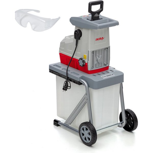 ikra GmbH Häcksler ILH 3000 A, 4,4 cm max. Astdurchmesser, (inkl. Stopfer, Fangbox & Schutzbrille), 3000 Watt, leiser Lauf, mit Rücklauffunktion
