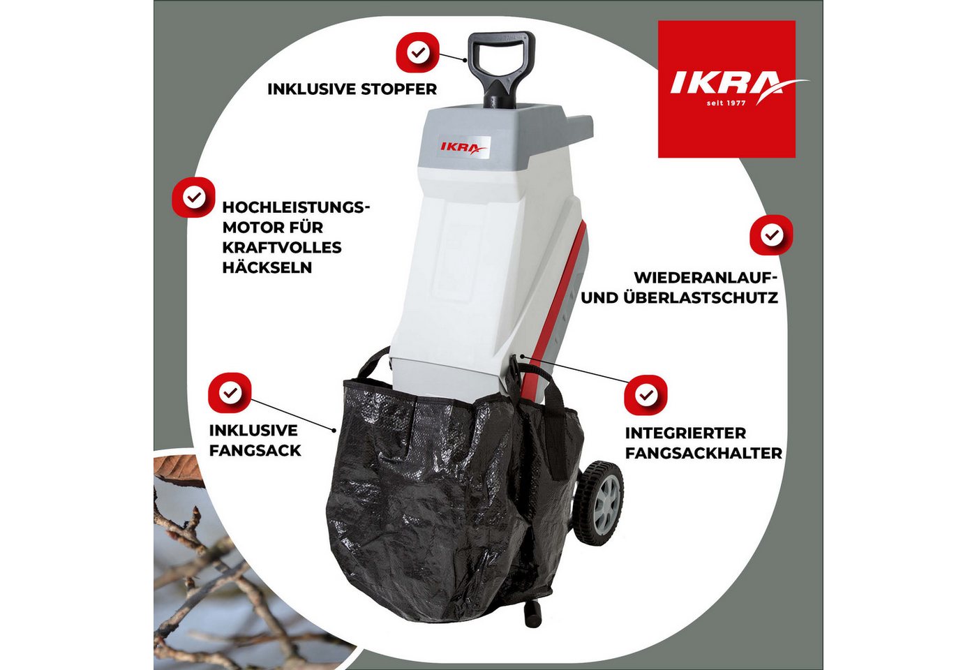 ikra GmbH Häcksler IMH 2500, 4,5 cm max. Astdurchmesser, 2.500 Watt – Bild 3 von 5