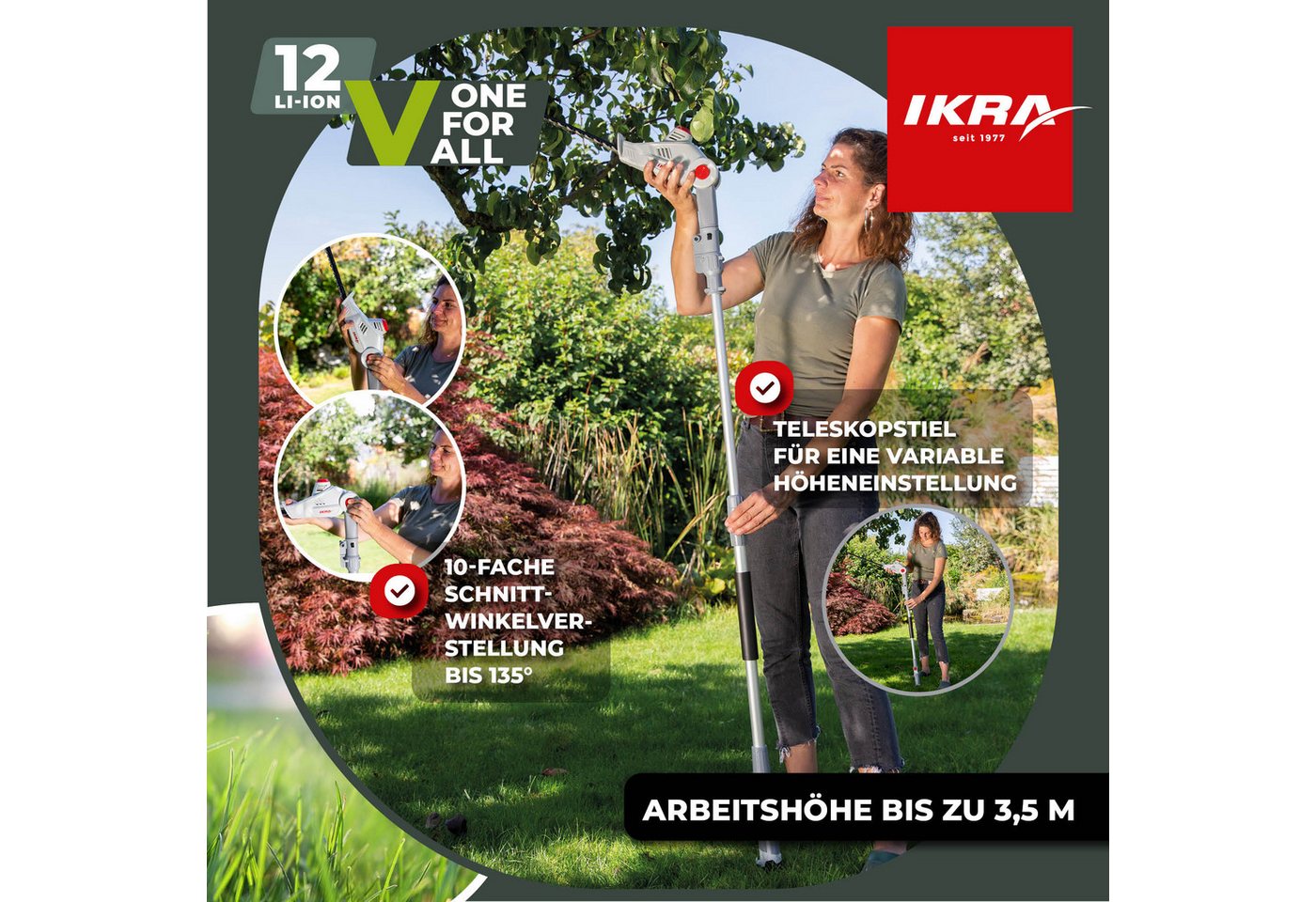 ikra GmbH Teleskop-Heckenschere IATHS 1241, bis 3,50 m Arbeitshöhe, 12 V, Teleskopstiel 1,80–2,35m, Winkelverstellung bis 135° – Bild 4 von 5