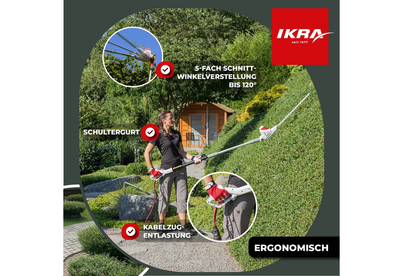 ikra GmbH Teleskop-Heckenschere ITHS 600, bis 2,40 m Arbeitshöhe, Laser- & diamantgeschliffenen Qualitätsmesser "Made in Germany“ – Bild 4 von 5