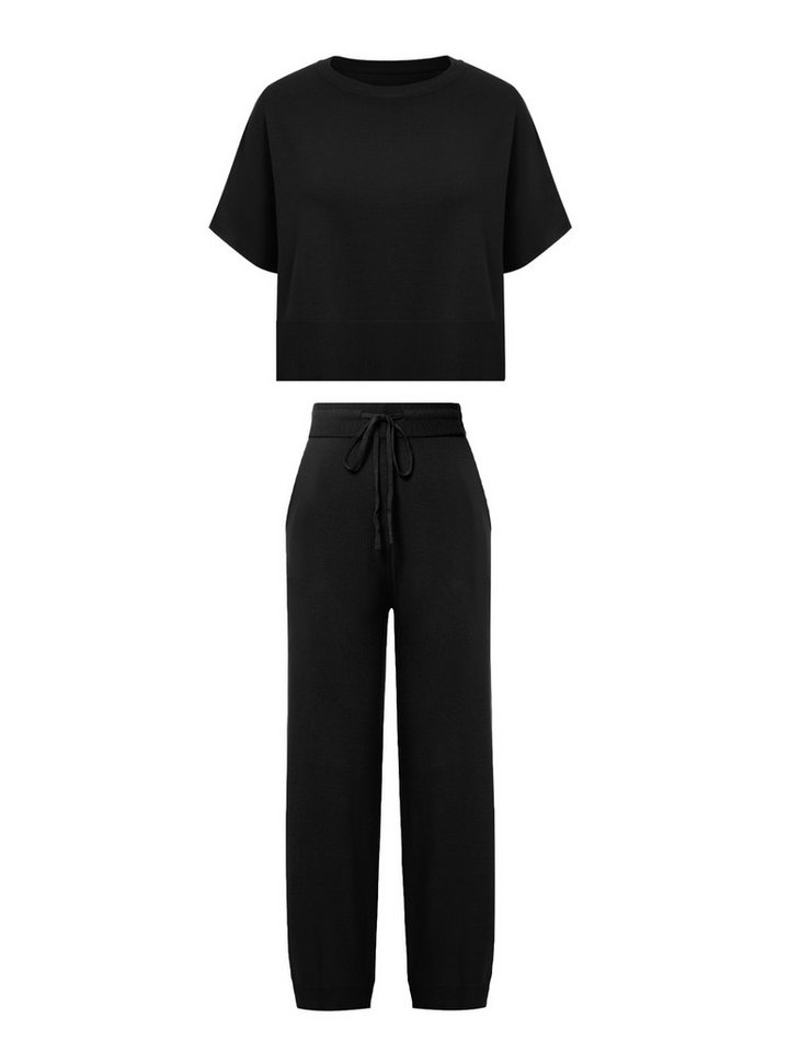 Imily Bela Hausanzug Damen 2-teilige Pullover-Sets (Set, 2 tlg., Strick-Crop-Tops mit Schlitz + High-Waist-Hosen) Volltonfarbe – Bild 2 von 5