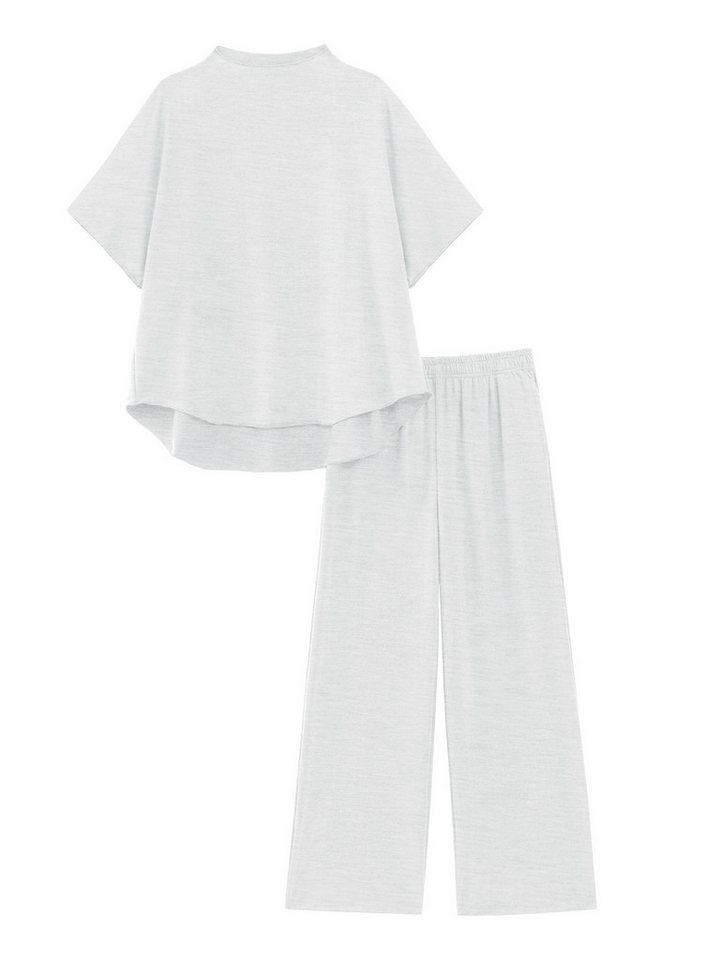 Imily Bela Hausanzug Damen Lounge-Set (Set, 2 tlg., Pullover-Oberteil mit 3/4-Fledermausärmeln + weite Hosen) Einfarbig – Bild 2 von 5