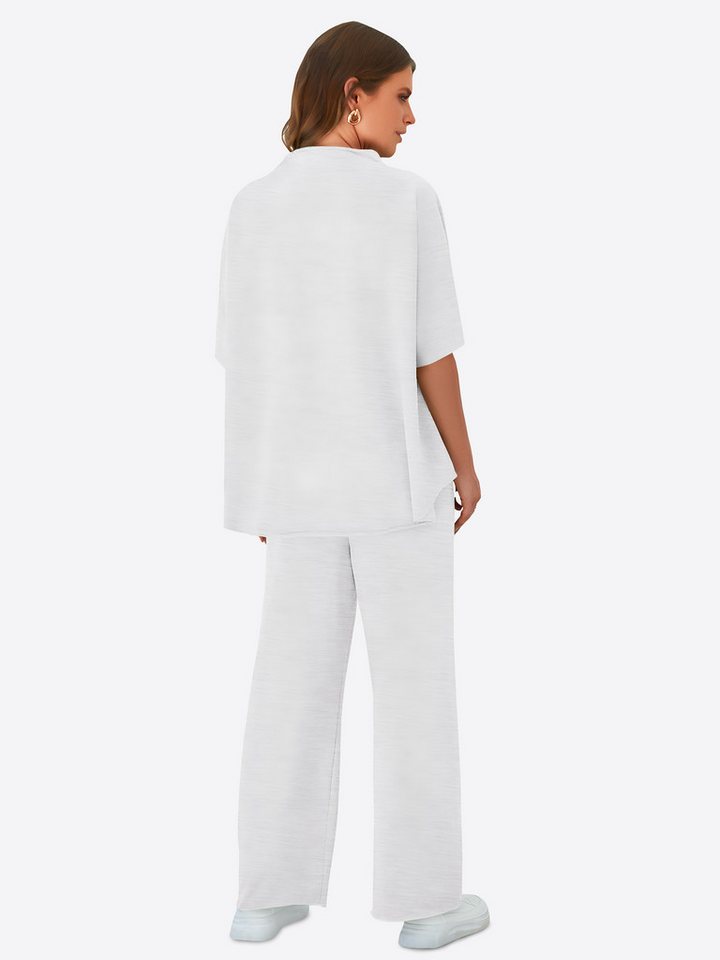 Imily Bela Hausanzug Damen Lounge-Set (Set, 2 tlg., Pullover-Oberteil mit 3/4-Fledermausärmeln + weite Hosen) Einfarbig – Bild 3 von 5