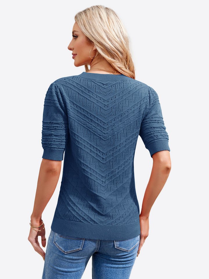 Imily Bela Kurzarmpullover Damen Freizeit Pullover-Shirt (Packung, 1-tlg., 1per-Pack) Rippstrick – Bild 3 von 5
