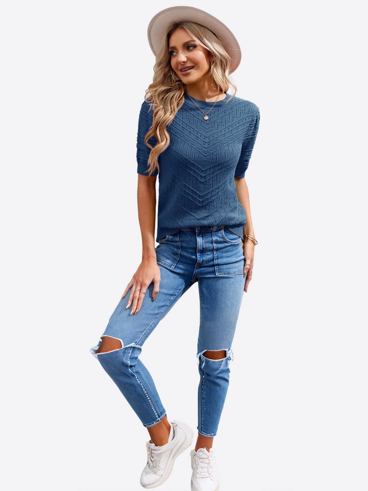 Imily Bela Kurzarmpullover Damen Freizeit Pullover-Shirt (Packung, 1-tlg., 1per-Pack) Rippstrick – Bild 4 von 5