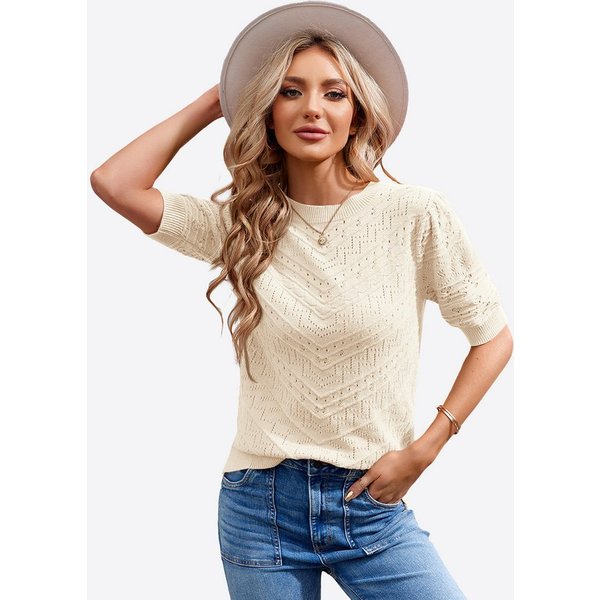 Imily Bela Kurzarmpullover Damen Freizeit Pullover-Shirt (Packung, 1-tlg., 1per-Pack) Rippstrick