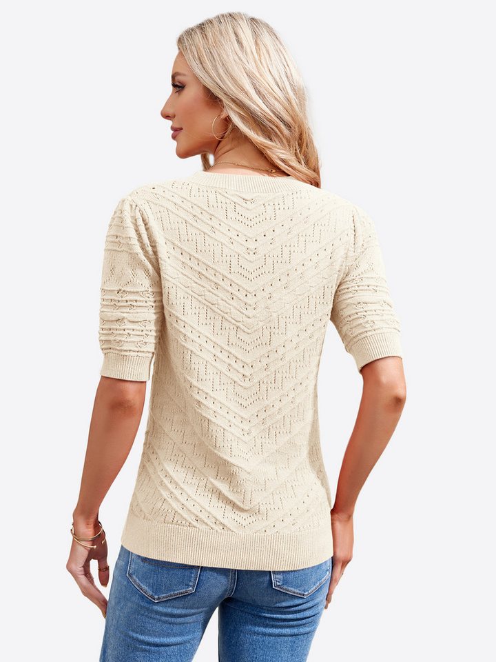 Imily Bela Kurzarmpullover Damen Freizeit Pullover-Shirt (Packung, 1-tlg., 1per-Pack) Rippstrick – Bild 3 von 5