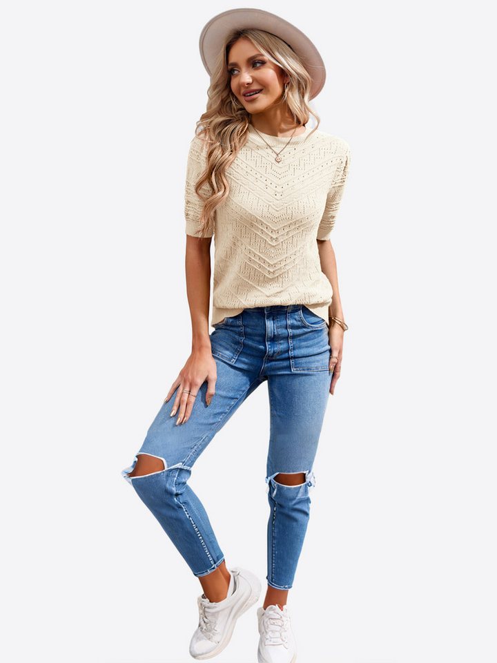 Imily Bela Kurzarmpullover Damen Freizeit Pullover-Shirt (Packung, 1-tlg., 1per-Pack) Rippstrick – Bild 4 von 5
