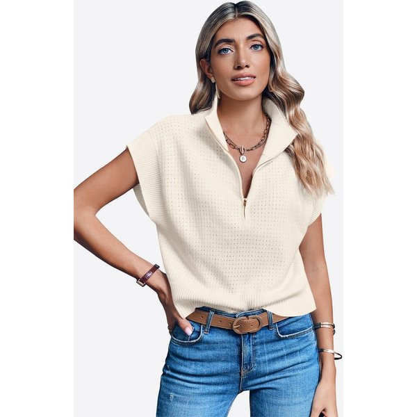 Imily Bela Kurzarmpullover Damen Kurzarm-Top mit Halbreißverschluss (Packung, 1-tlg., 1per-Pack) hochschließender Kragen