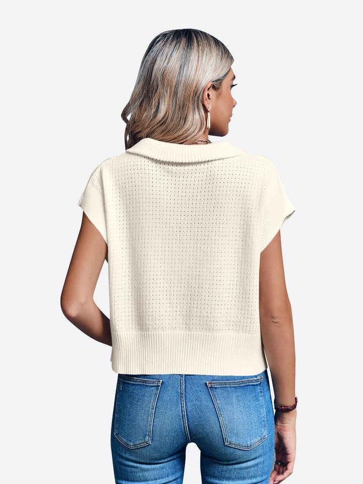 Imily Bela Kurzarmpullover Damen Kurzarm-Top mit Halbreißverschluss (Packung, 1-tlg., 1per-Pack) hochschließender Kragen – Bild 2 von 5