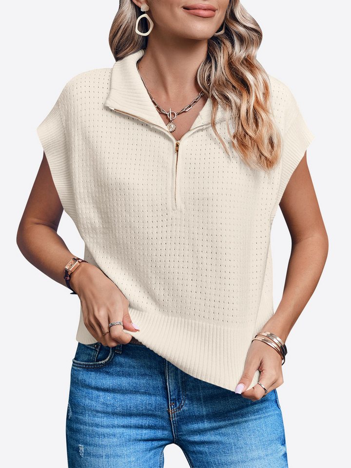 Imily Bela Kurzarmpullover Damen Kurzarm-Top mit Halbreißverschluss (Packung, 1-tlg., 1per-Pack) hochschließender Kragen – Bild 4 von 5