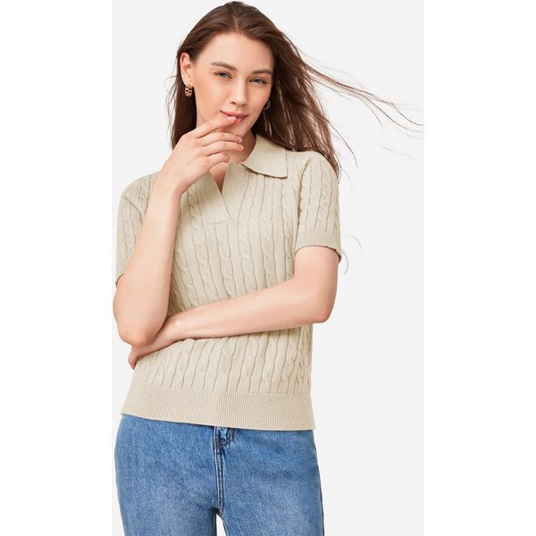 Imily Bela Kurzarmpullover Damen Kurzarm-Top mit Reverskragen (Packung, 1-tlg., 1per-Pack) V-Ausschnitt