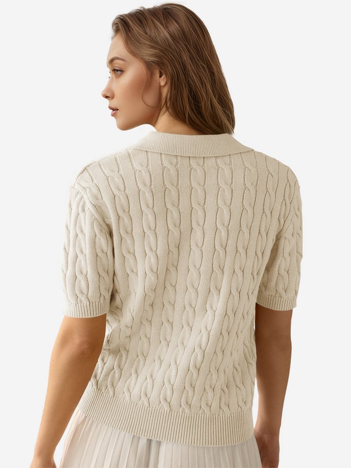 Imily Bela Kurzarmpullover Damen Kurzarm-Top mit Reverskragen (Packung, 1-tlg., 1per-Pack) V-Ausschnitt – Bild 2 von 5