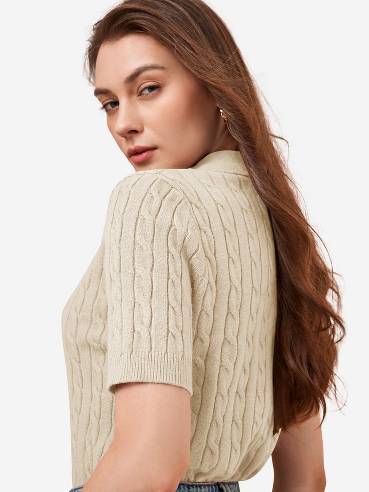 Imily Bela Kurzarmpullover Damen Kurzarm-Top mit Reverskragen (Packung, 1-tlg., 1per-Pack) V-Ausschnitt – Bild 4 von 5