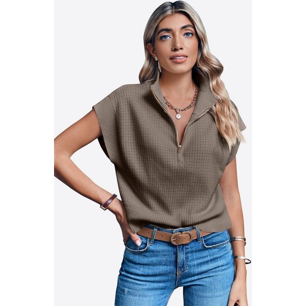 Imily Bela Kurzarmpullover Damen Kurzarm-Top mit Halbreißverschluss (Packung, 1-tlg., 1per-Pack) hochschließender Kragen