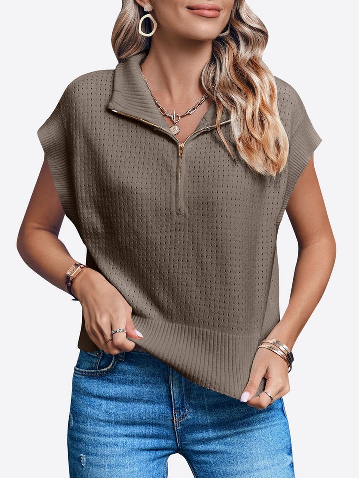 Imily Bela Kurzarmpullover Damen Kurzarm-Top mit Halbreißverschluss (Packung, 1-tlg., 1per-Pack) hochschließender Kragen – Bild 4 von 5