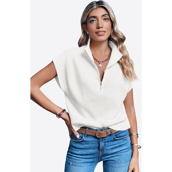 Imily Bela Kurzarmpullover Damen Kurzarm-Top mit Halbreißverschluss (Packung, 1-tlg., 1per-Pack) hochschließender Kragen