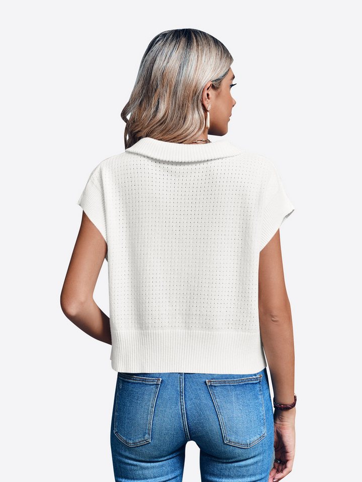 Imily Bela Kurzarmpullover Damen Kurzarm-Top mit Halbreißverschluss (Packung, 1-tlg., 1per-Pack) hochschließender Kragen – Bild 2 von 5