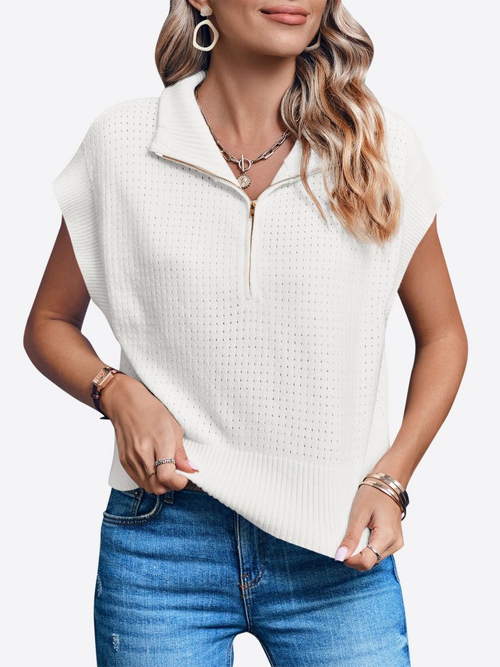 Imily Bela Kurzarmpullover Damen Kurzarm-Top mit Halbreißverschluss (Packung, 1-tlg., 1per-Pack) hochschließender Kragen – Bild 4 von 5