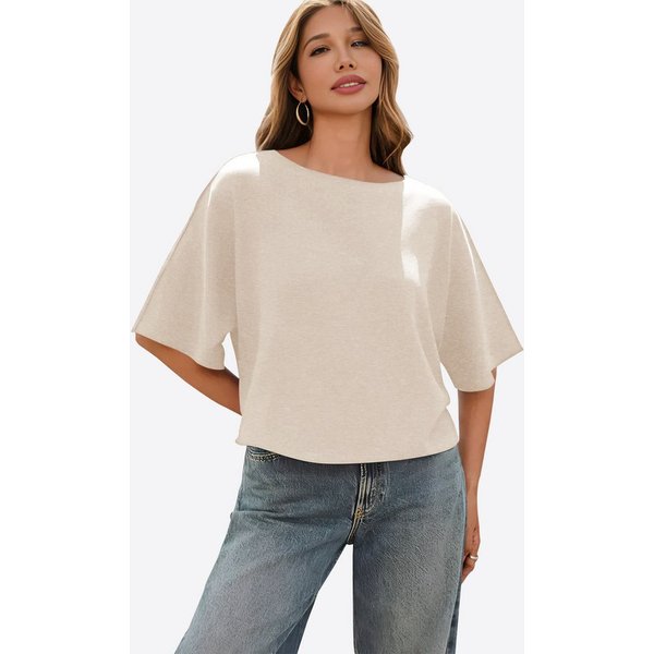 Imily Bela Kurzarmpullover Damen T-Shirt locker geschnitten (Packung, 1-tlg., 1per-Pack) in Unifarbe