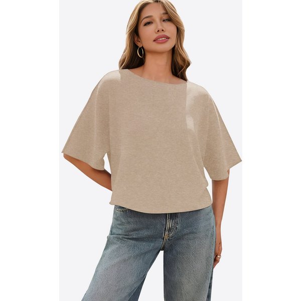 Imily Bela Kurzarmpullover Damen T-Shirt locker geschnitten (Packung, 1-tlg., 1per-Pack) in Unifarbe