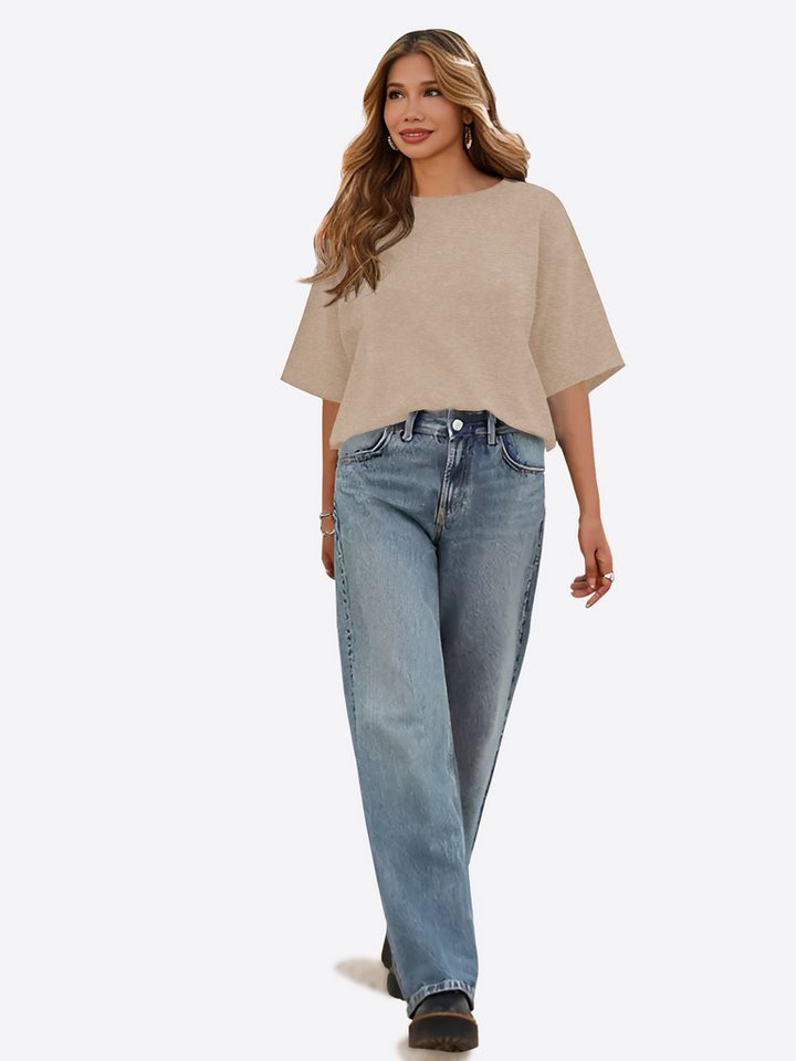 Imily Bela Kurzarmpullover Damen T-Shirt locker geschnitten (Packung, 1-tlg., 1per-Pack) in Unifarbe – Bild 3 von 5