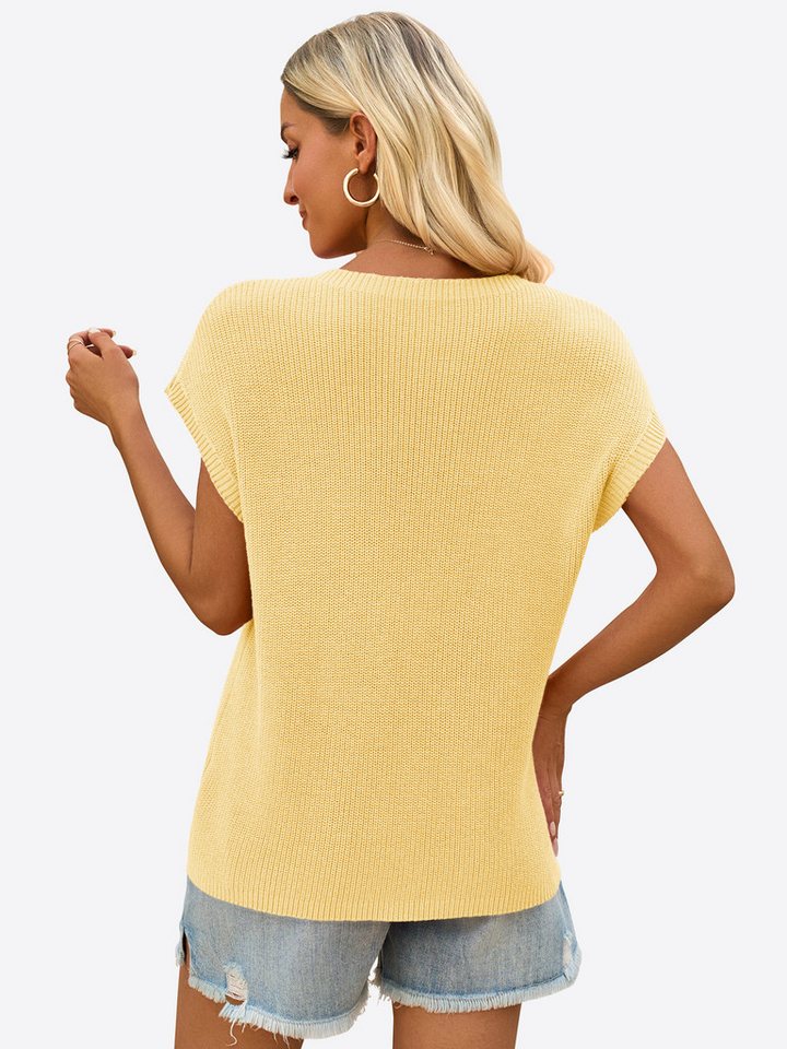 Imily Bela Kurzarmpullover Damen Trendige Strickshirt mit Brusttasche (Packung, 1-tlg., 1per-Pack) einfarbig – Bild 3 von 5