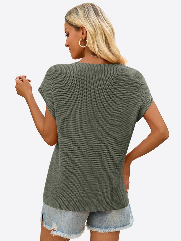 Imily Bela Kurzarmpullover Damen Trendige Strickshirt mit Brusttasche (Packung, 1-tlg., 1per-Pack) einfarbig – Bild 3 von 5