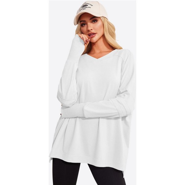 Imily Bela Langarmshirt Damen Oversize mit V-Ausschnitt Raglanärmeln und Daumenlöchern (Packung, 1-tlg., 1per-Pack) in Unifarbe