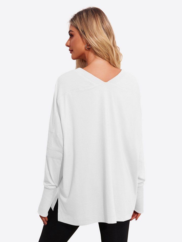 Imily Bela Langarmshirt Damen Oversize mit V-Ausschnitt Raglanärmeln und Daumenlöchern (Packung, 1-tlg., 1per-Pack) in Unifarbe – Bild 2 von 5