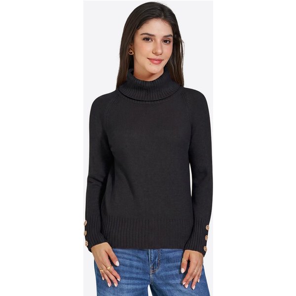 Imily Bela Rollkragenpullover Damen Strickpullover mit Zierknöpfen (Packung, 1-tlg., 1per-Pack) in Unifarbe