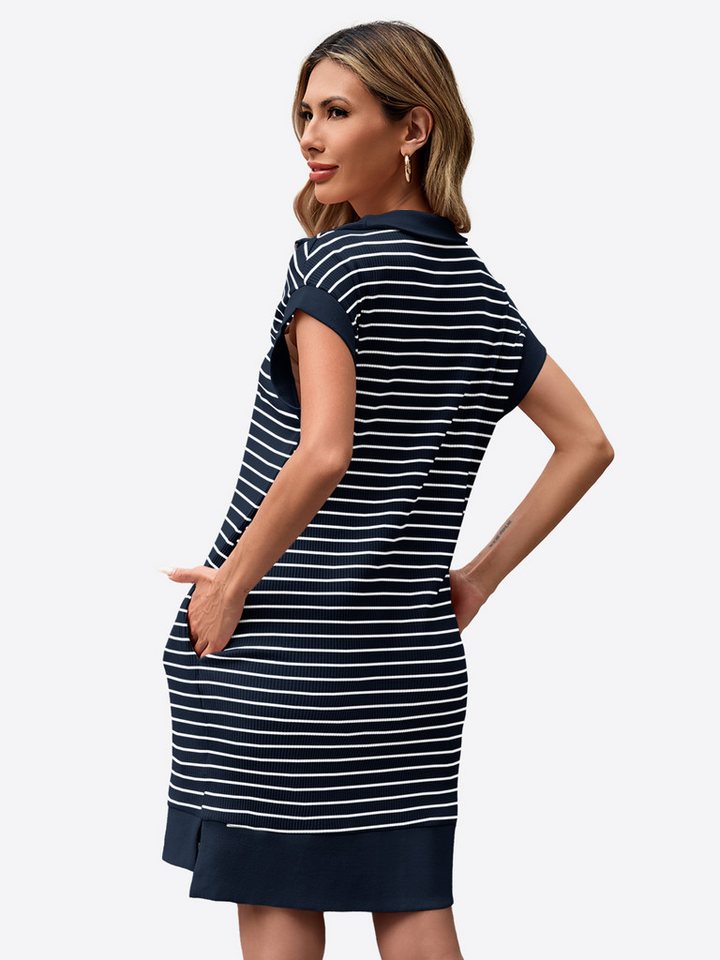 Imily Bela Strickkleid Damen gestreiftes Minikleid mit Reißverschluss (Packung, 1-tlg., 1per-Pack) Reverskragen – Bild 2 von 5