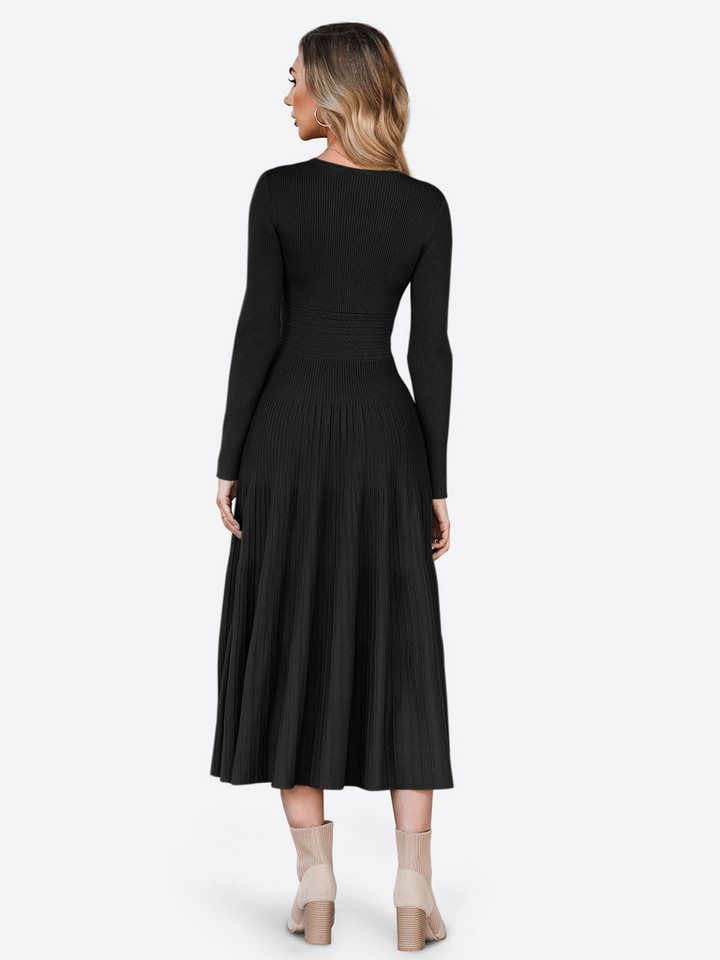 Imily Bela Strickkleid Damen Langarm Midi Pullover Kleid Wrap V-Ausschnitt (Packung, 1-tlg., 1per-Pack) Faltenrock – Bild 2 von 5