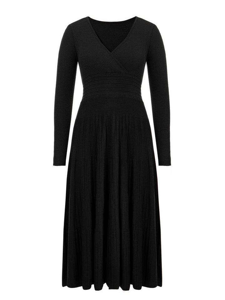 Imily Bela Strickkleid Damen Langarm Midi Pullover Kleid Wrap V-Ausschnitt (Packung, 1-tlg., 1per-Pack) Faltenrock – Bild 5 von 5