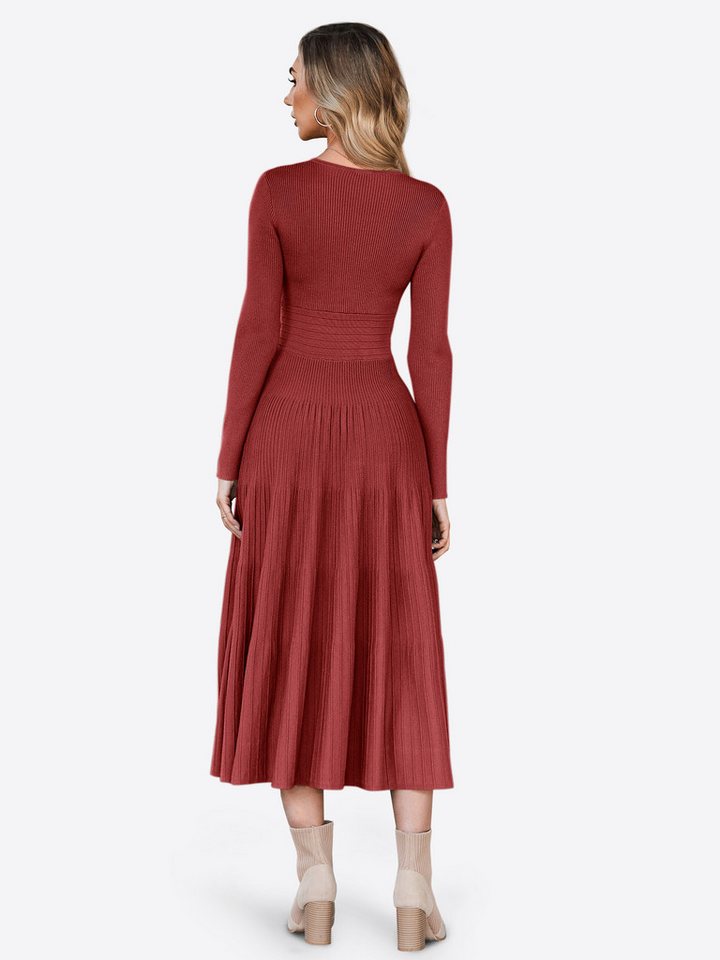 Imily Bela Strickkleid Damen Langarm Midi Pullover Kleid Wrap V-Ausschnitt (Packung, 1-tlg., 1per-Pack) Faltenrock – Bild 2 von 5