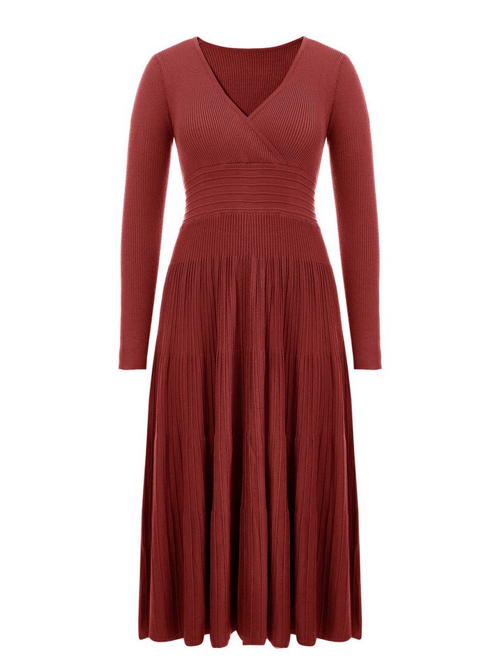 Imily Bela Strickkleid Damen Langarm Midi Pullover Kleid Wrap V-Ausschnitt (Packung, 1-tlg., 1per-Pack) Faltenrock – Bild 5 von 5
