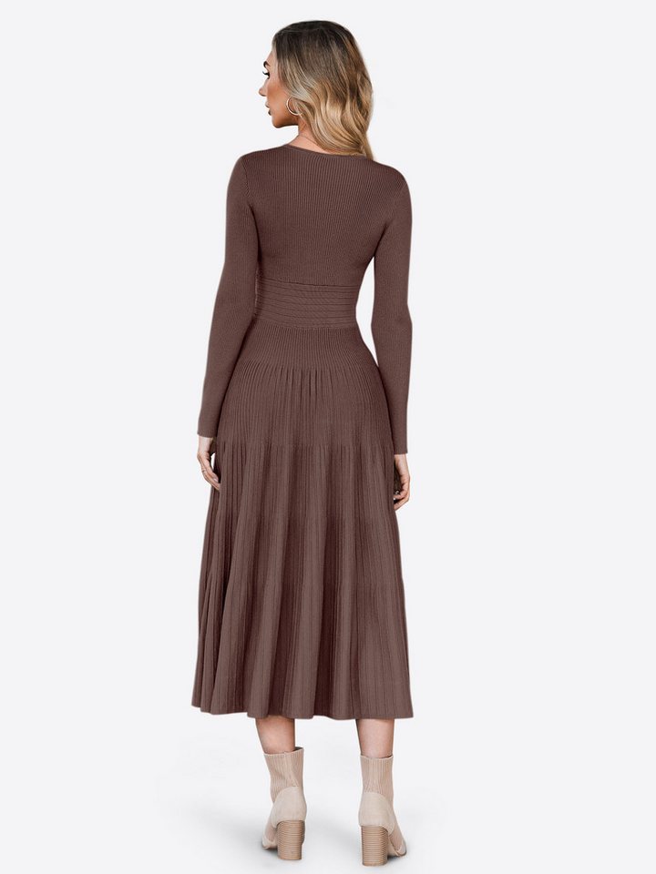 Imily Bela Strickkleid Damen Langarm Midi Pullover Kleid Wrap V-Ausschnitt (Packung, 1-tlg., 1per-Pack) Faltenrock – Bild 2 von 5