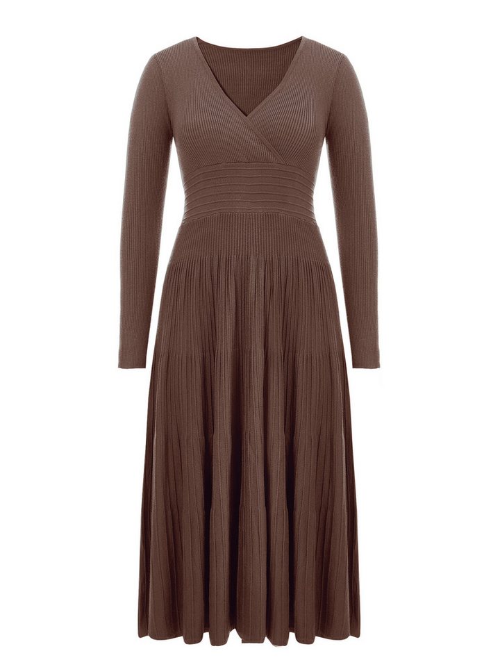 Imily Bela Strickkleid Damen Langarm Midi Pullover Kleid Wrap V-Ausschnitt (Packung, 1-tlg., 1per-Pack) Faltenrock – Bild 5 von 5