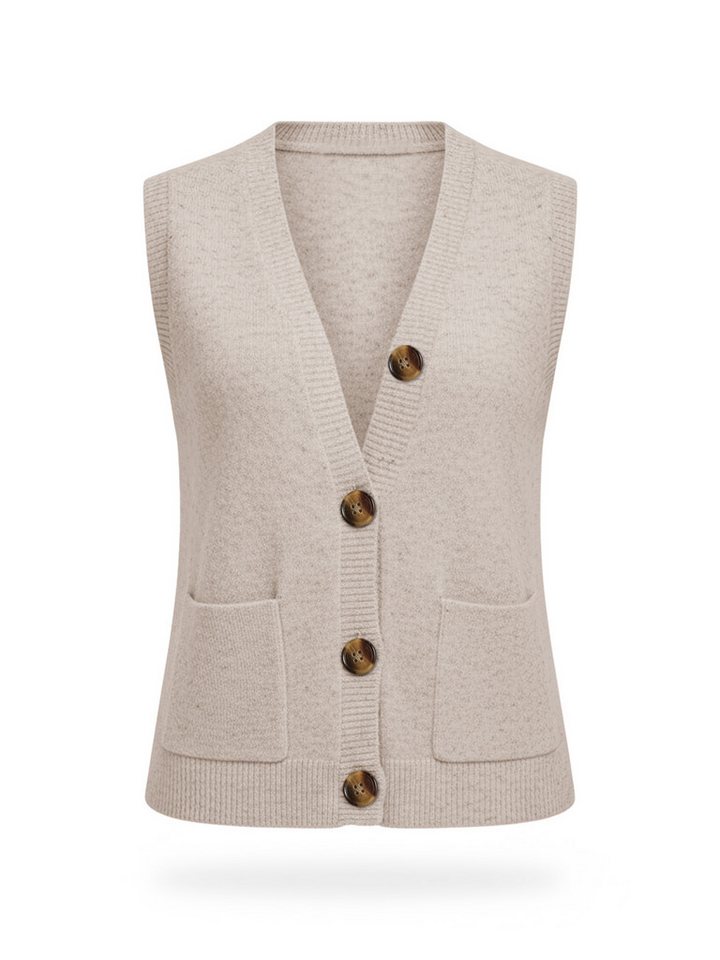 Imily Bela Strickweste Damen Ärmellos mit V-Ausschnitt Knopfleiste und Taschen (Packung, 1-tlg., 1per-Pack) in Unifarbe gehäkelt – Bild 5 von 5