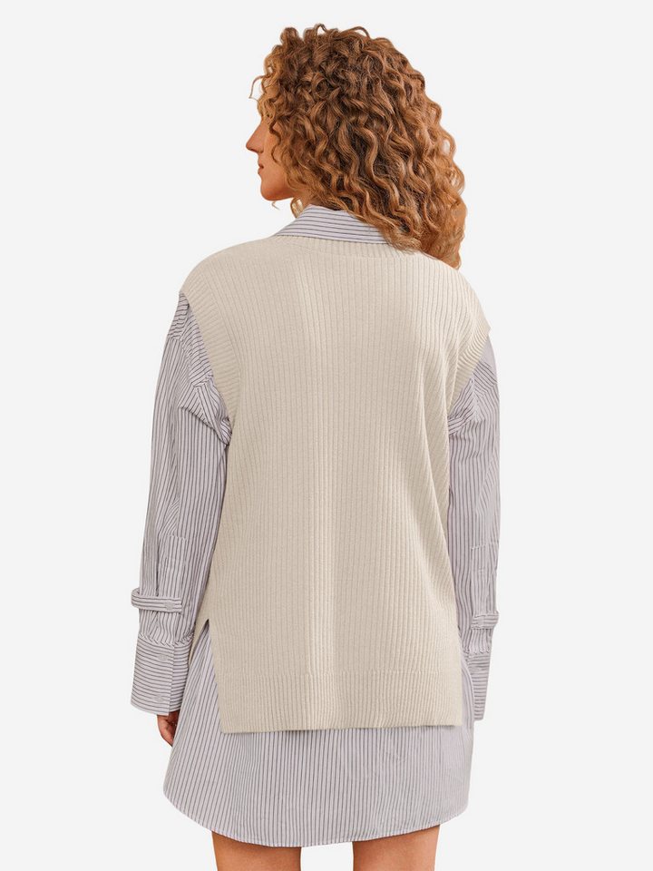 Imily Bela Strickweste Damen Ärmelloses Pullover weste (Packung, 1-tlg., 1per-Pack) Seitenschlitze – Bild 2 von 5
