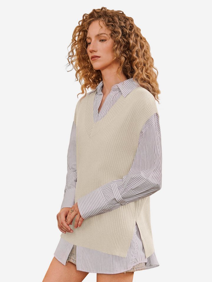 Imily Bela Strickweste Damen Ärmelloses Pullover weste (Packung, 1-tlg., 1per-Pack) Seitenschlitze – Bild 4 von 5