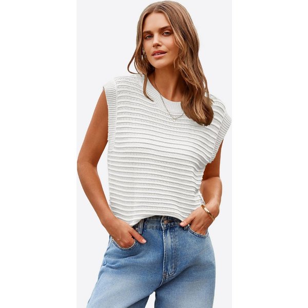 Imily Bela Strickweste Damen Strickweste mit Rundhalsausschnitt (Packung, 1-tlg., 1per-Pack) Gestreiftes Stricken