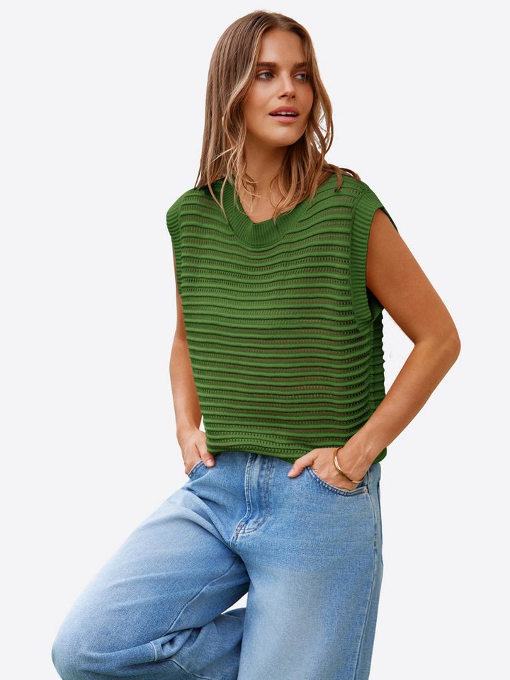 Imily Bela Strickweste Damen Strickweste mit Rundhalsausschnitt (Packung, 1-tlg., 1per-Pack) Gestreiftes Stricken – Bild 4 von 5