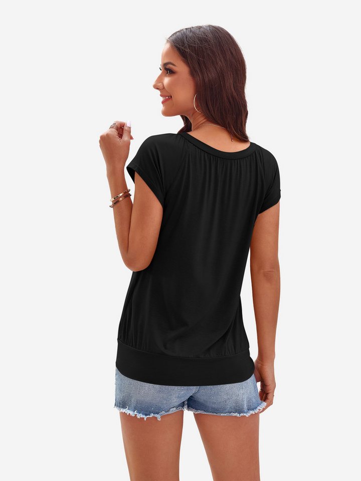 Imily Bela T-Shirt Damen Lässige Basic Tops mit Bündchen am Saum (Packung, 1-tlg., 1per-Pack) einfarbig – Bild 3 von 5
