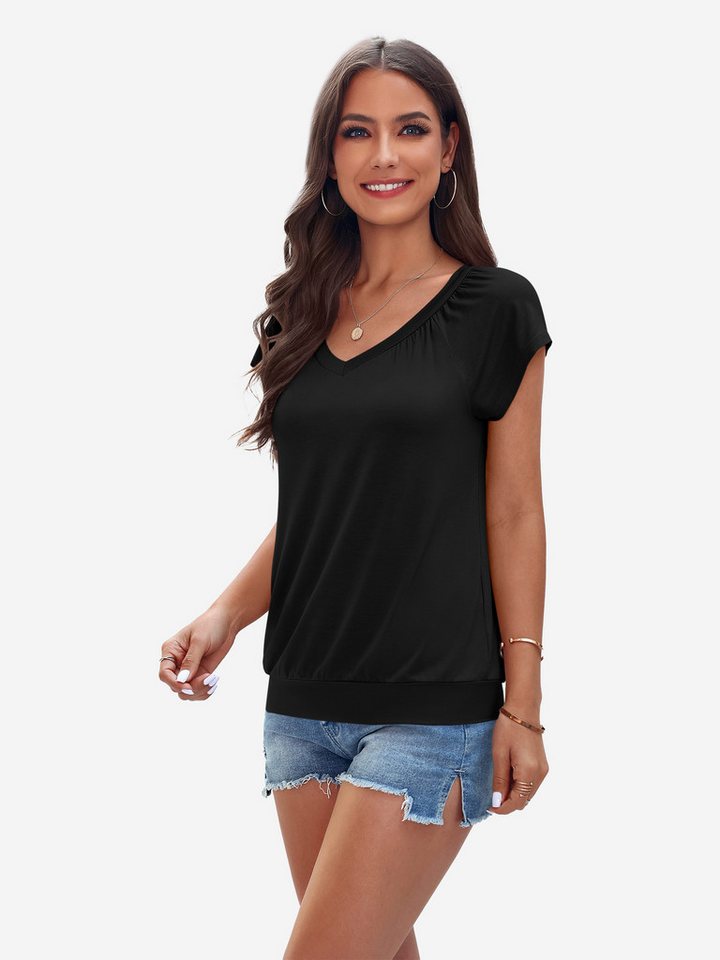 Imily Bela T-Shirt Damen Lässige Basic Tops mit Bündchen am Saum (Packung, 1-tlg., 1per-Pack) einfarbig – Bild 5 von 5