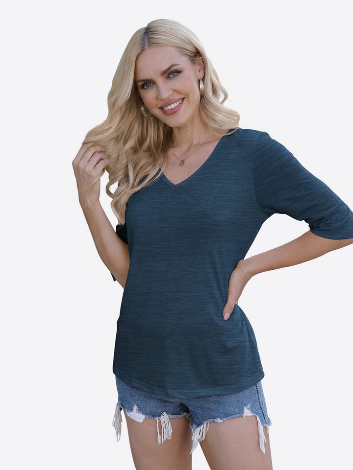 Imily Bela T-Shirt Dsmen Basic Tops mit halben Ärmeln (Packung, 1-tlg., 1per-Pack) mit V-Ausschnitt – Bild 5 von 5