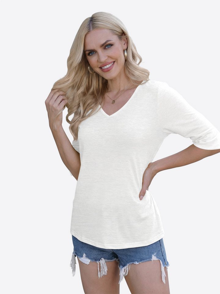 Imily Bela T-Shirt Dsmen Basic Tops mit halben Ärmeln (Packung, 1-tlg., 1per-Pack) mit V-Ausschnitt – Bild 5 von 5